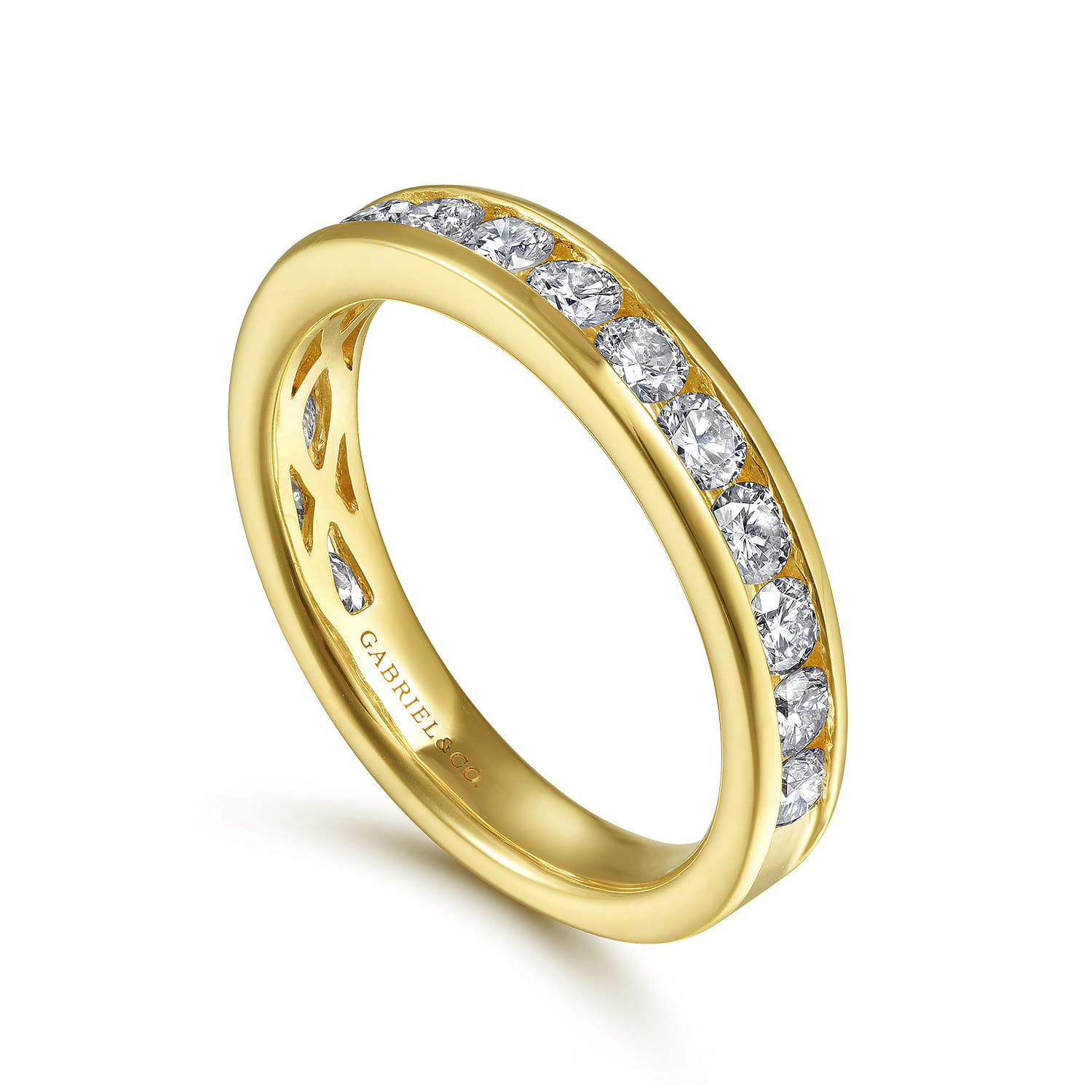 Straight Wedding Ring in 14k Yellow Gold with Round Natural Diamond at Gabriel & Co. - Shot 3