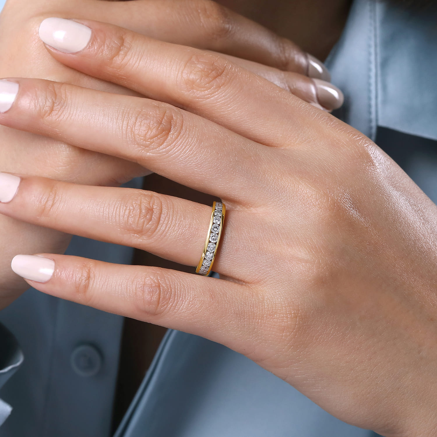 Straight Wedding Ring in 14k Yellow Gold with Round Natural Diamond at Gabriel & Co. - Shot 5