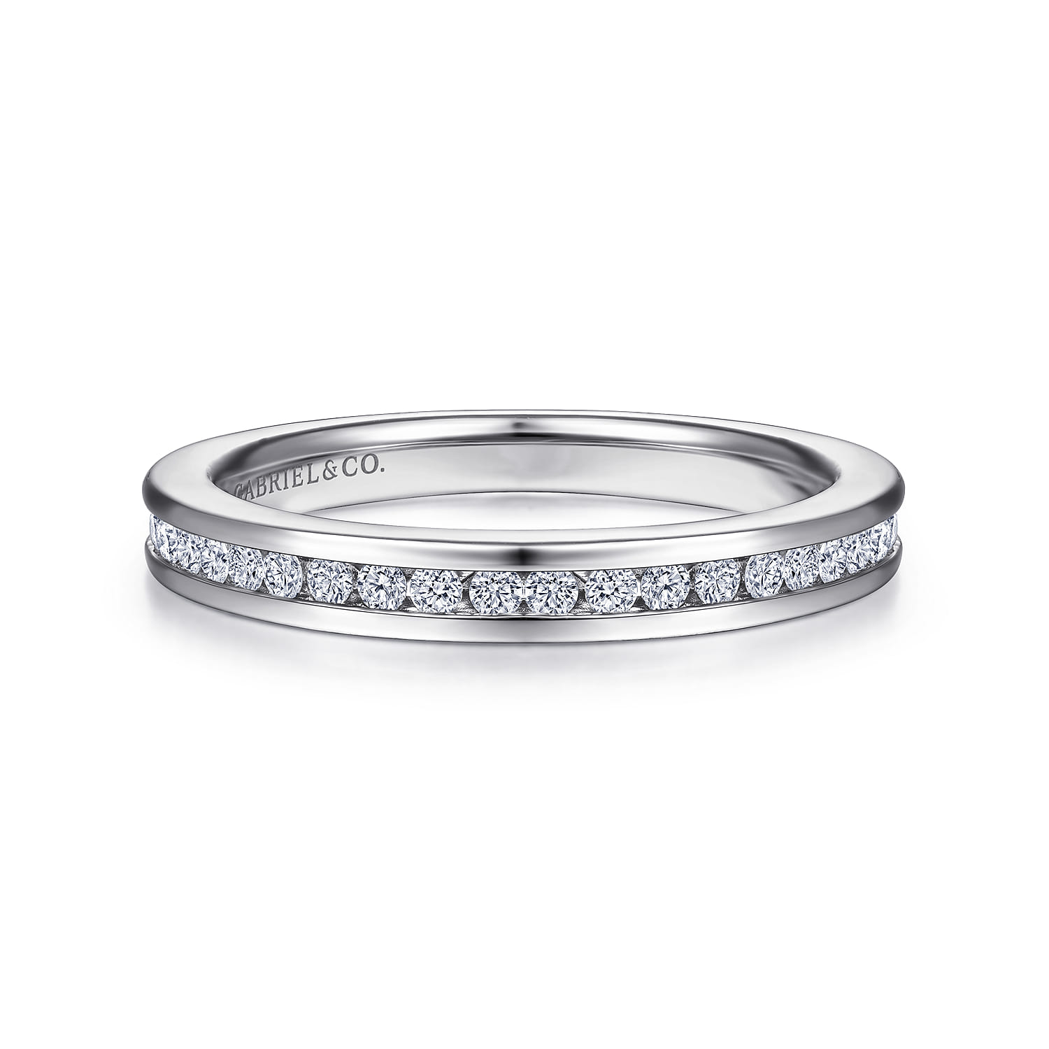 Straight Wedding Ring in Platinum with Round Natural Diamond at Gabriel & Co. - Shot 1