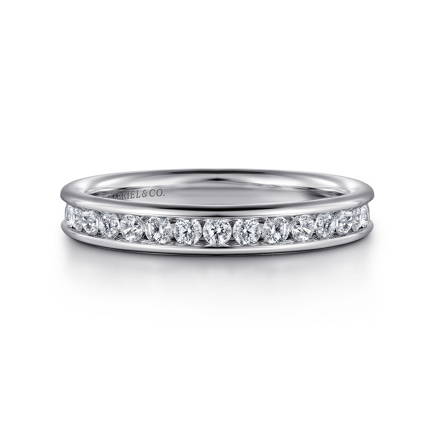 Straight Wedding Ring in Platinum with Round Natural Diamond at Gabriel & Co. - Shot 1