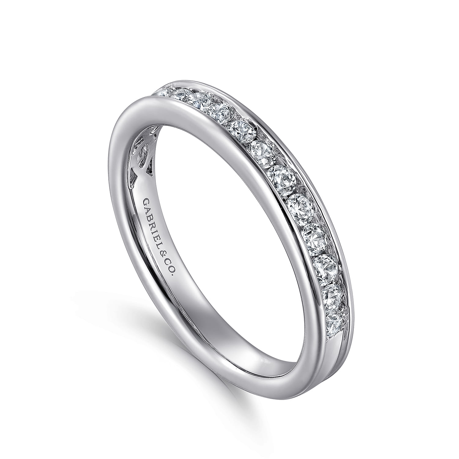 Straight Wedding Ring in Platinum with Round Natural Diamond at Gabriel & Co. - Shot 3