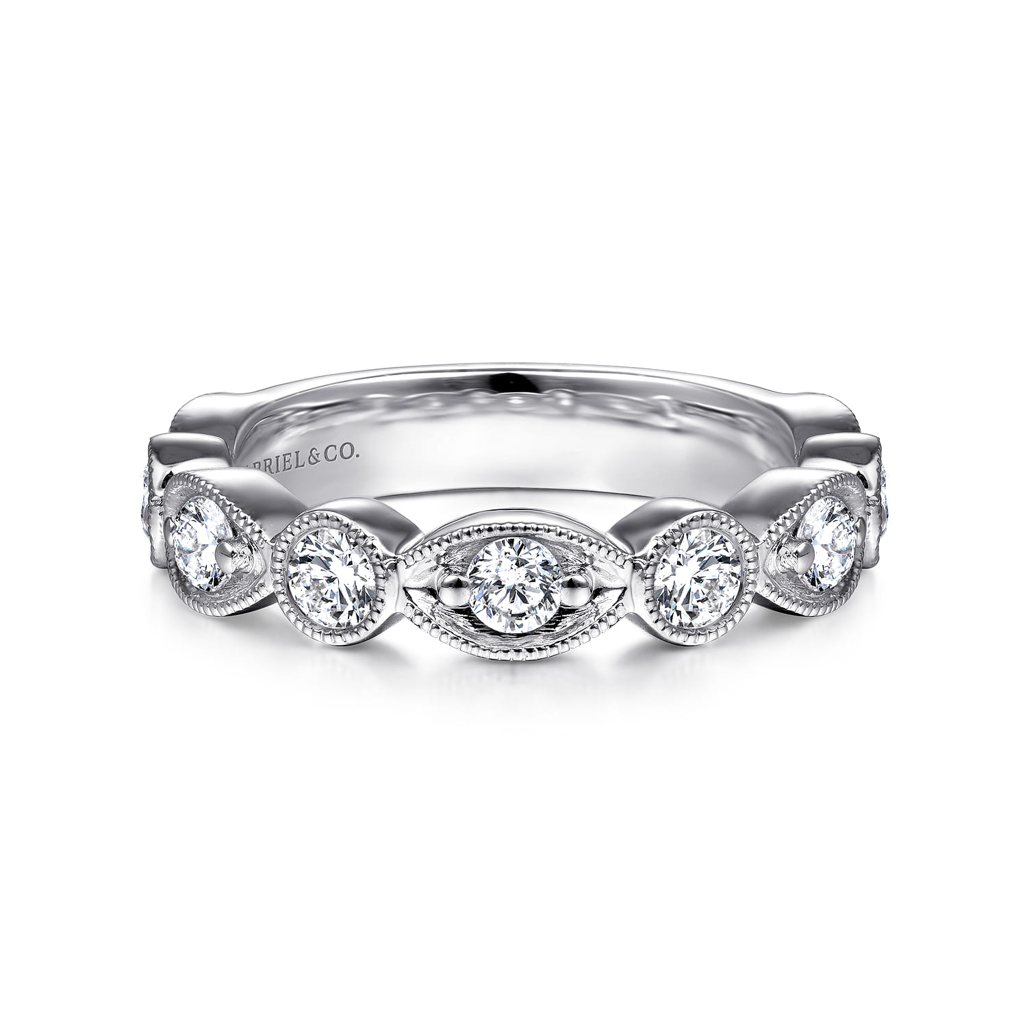 Fancy Wedding Ring in 14k White Gold with Round Natural Diamond at Gabriel & Co. - Shot 1