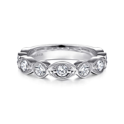 Toronto - 14K White Gold Marquise and Round Diamond Anniversary Band