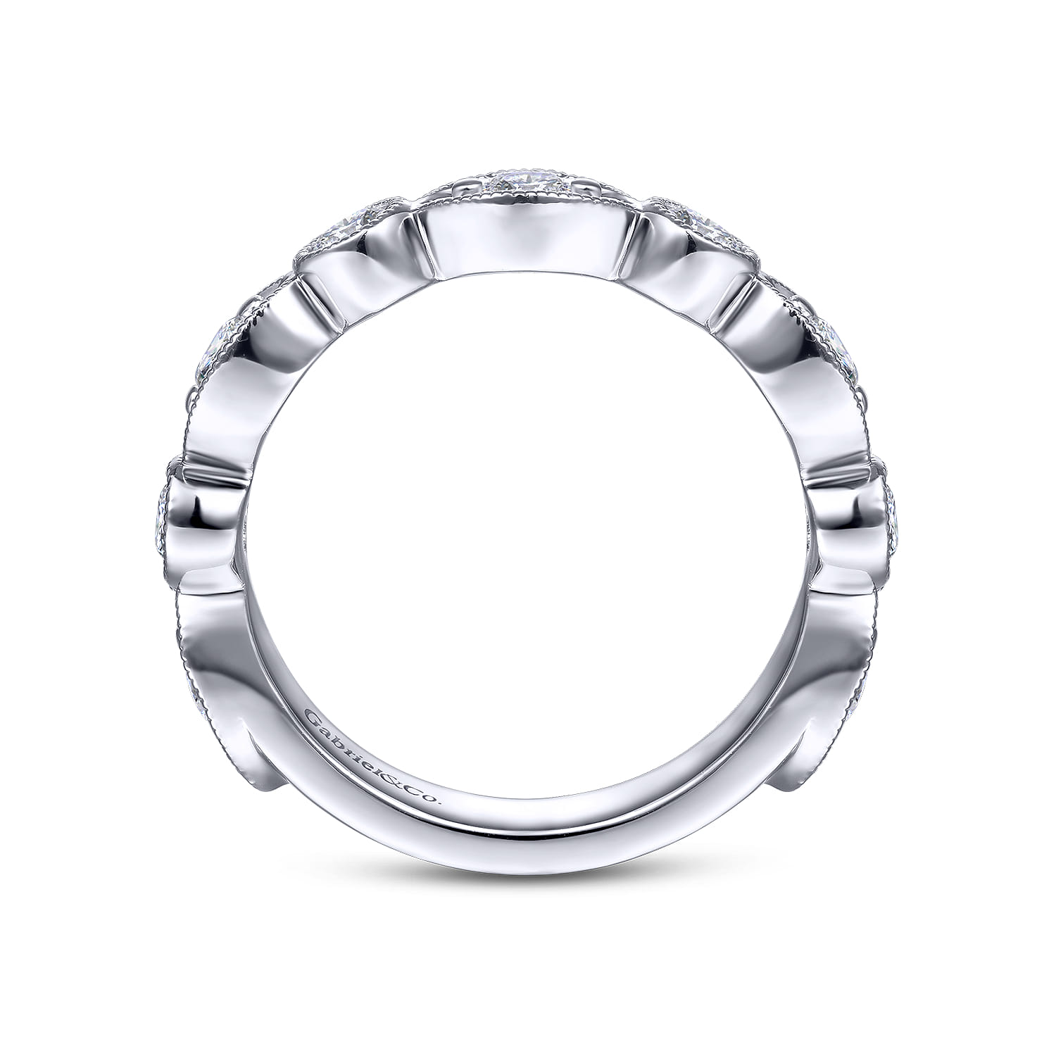 Fancy Wedding Ring in 14k White Gold with Round Natural Diamond at Gabriel & Co. - Shot 2