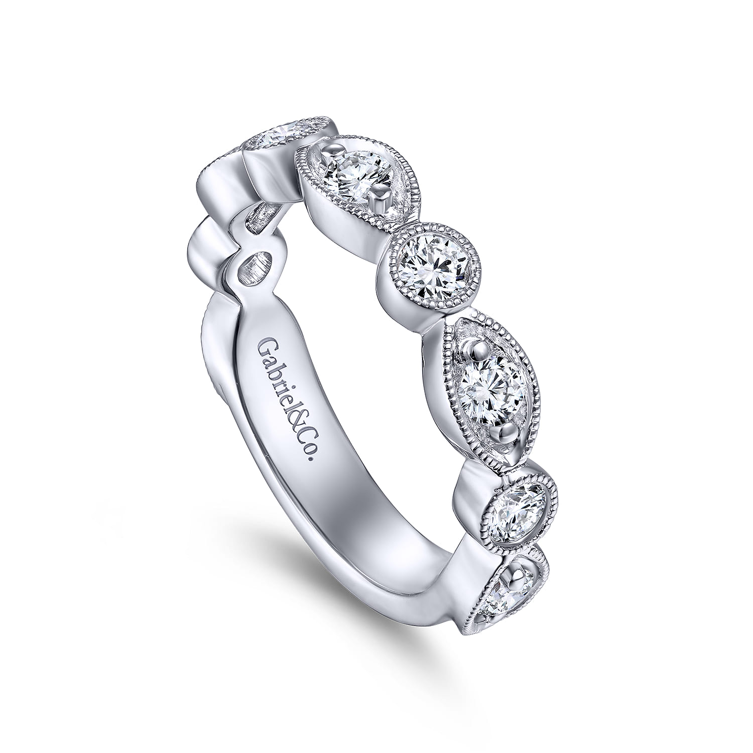 Fancy Wedding Ring in 14k White Gold with Round Natural Diamond at Gabriel & Co. - Shot 3