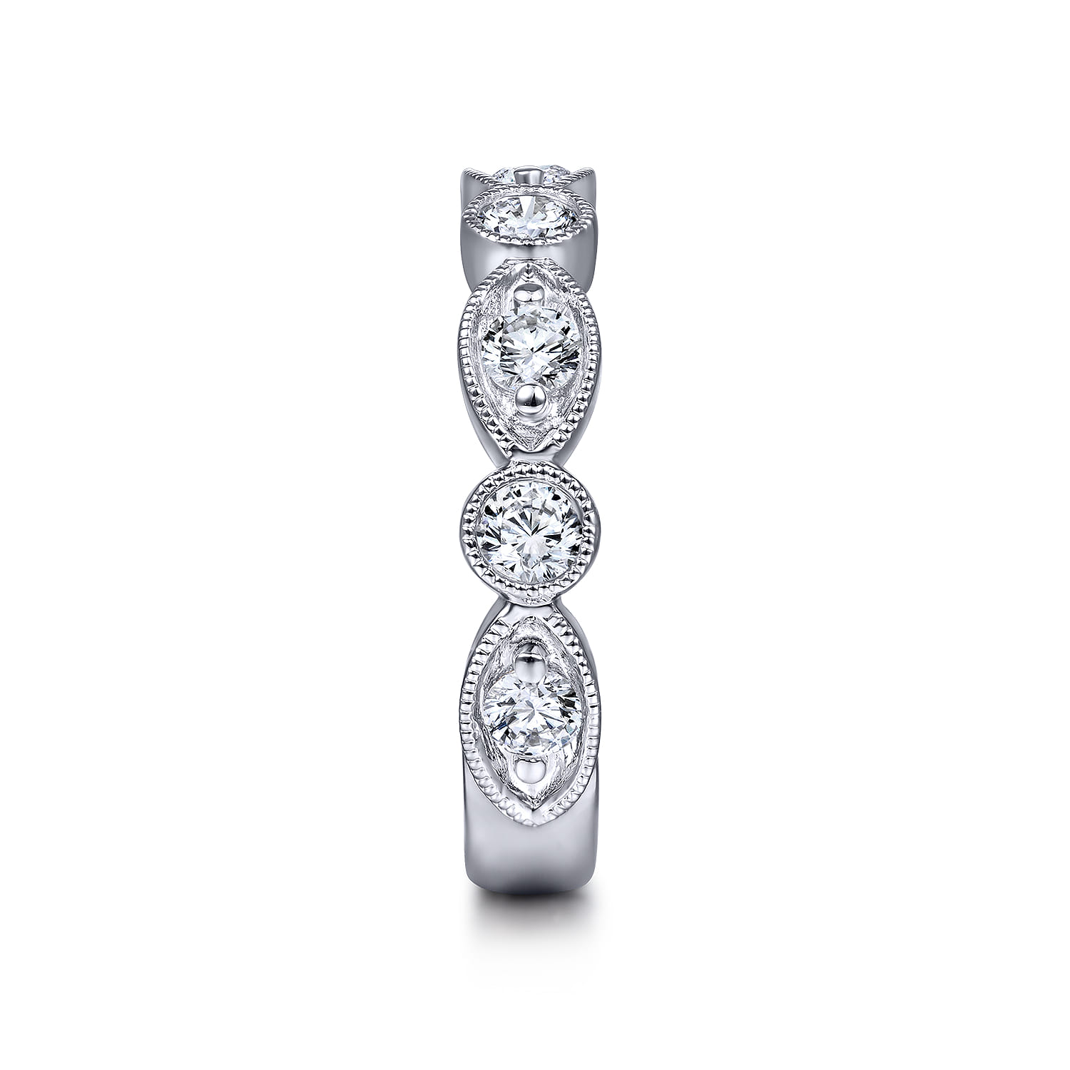 Fancy Wedding Ring in 14k White Gold with Round Natural Diamond at Gabriel & Co. - Shot 4