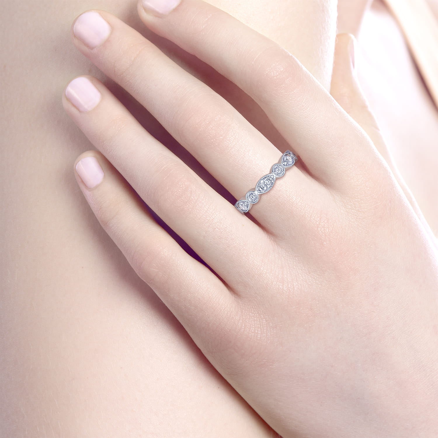 Fancy Wedding Ring in 14k White Gold with Round Natural Diamond at Gabriel & Co. - Shot 5