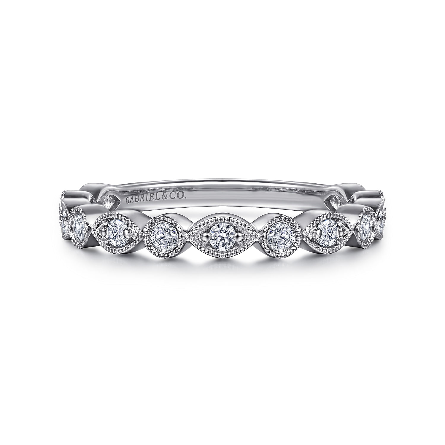 Toronto - 14K White Gold Marquise and Round Station Diamond Anniversary Band