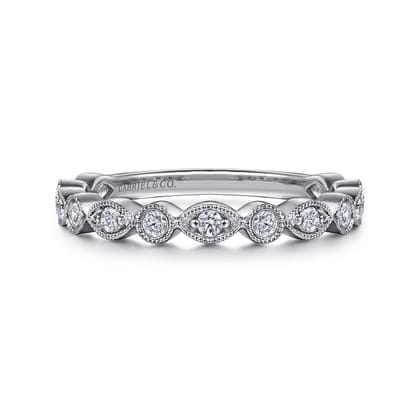Toronto - 14K White Gold Marquise and Round Station Diamond Anniversary Band