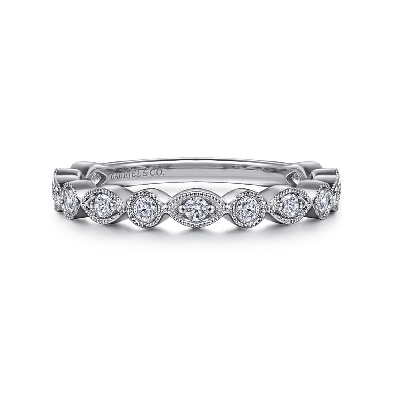 Fancy Wedding Ring in 14k White Gold with Round Natural Diamond at Gabriel & Co. - Shot 1