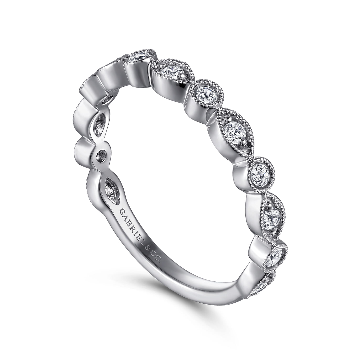 Toronto - 14K White Gold Marquise and Round Station Diamond Anniversary Band