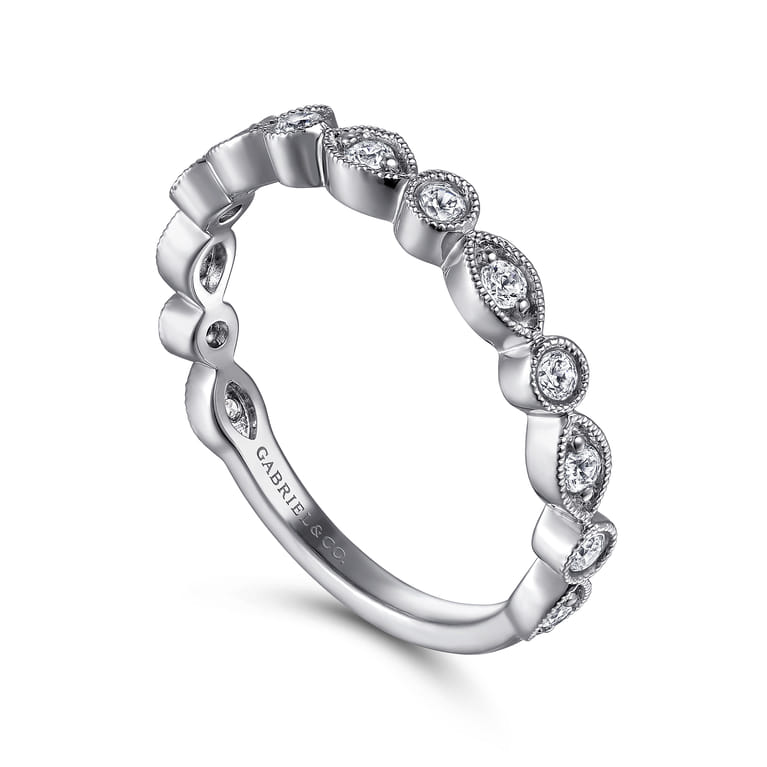 Fancy Wedding Ring in 14k White Gold with Round Natural Diamond at Gabriel & Co. - Shot 3