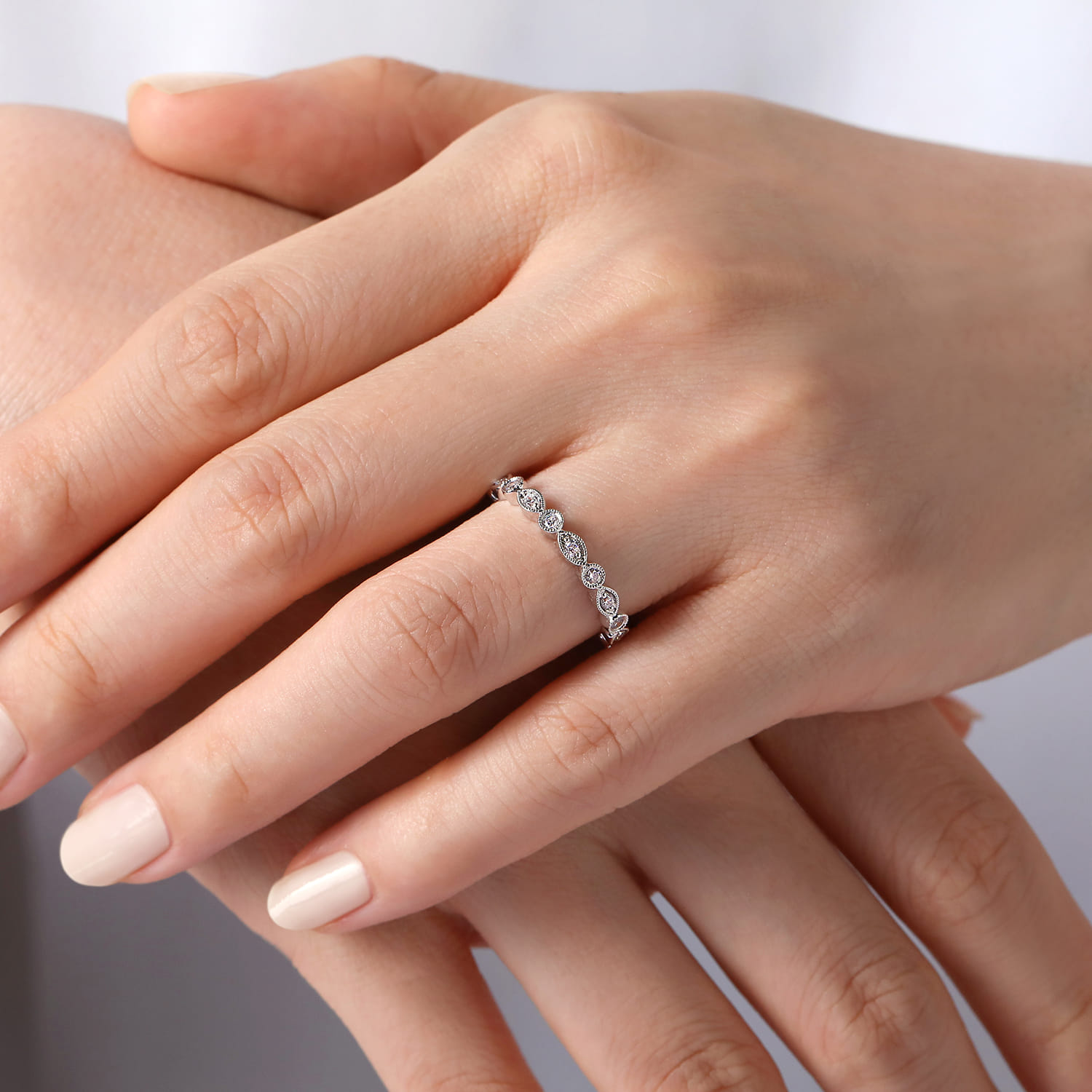 Toronto - 14K White Gold Marquise and Round Station Diamond Anniversary Band