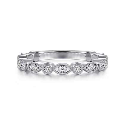 Toronto - Vintage Inspired 14K White Gold Marquise and Round Station Diamond Anniversary Band