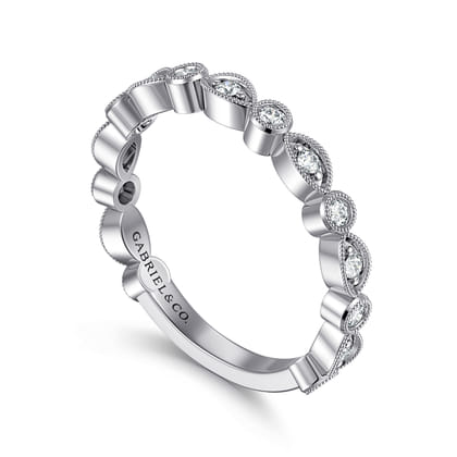 Toronto - Vintage Inspired 14K White Gold Marquise and Round Station Diamond Anniversary Band