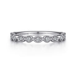 Toronto - Vintage Inspired 14K White Gold Marquise and Round Station Diamond Anniversary Band