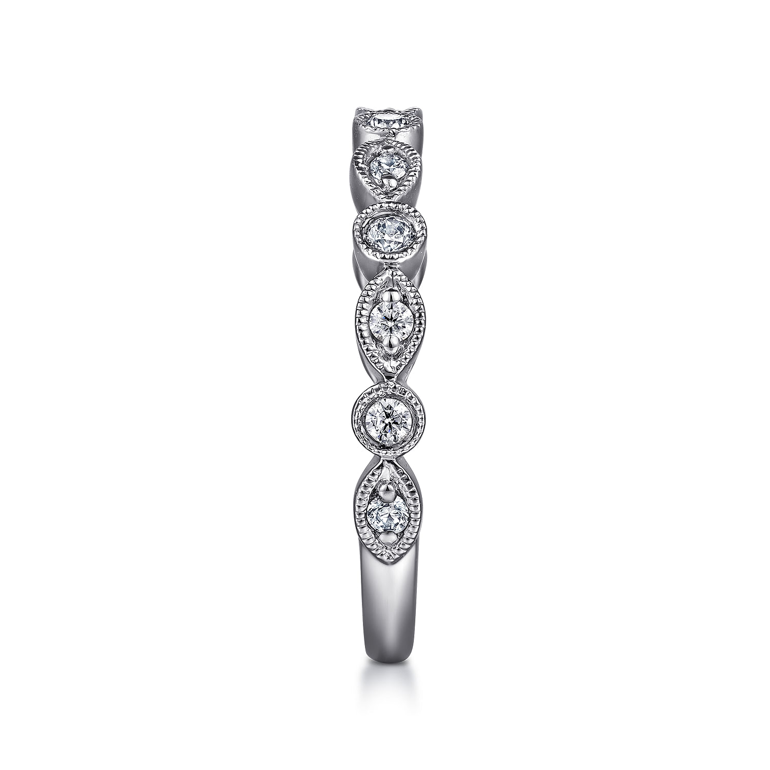 Toronto - Vintage Inspired 14K White Gold Marquise and Round Station Diamond Anniversary Band