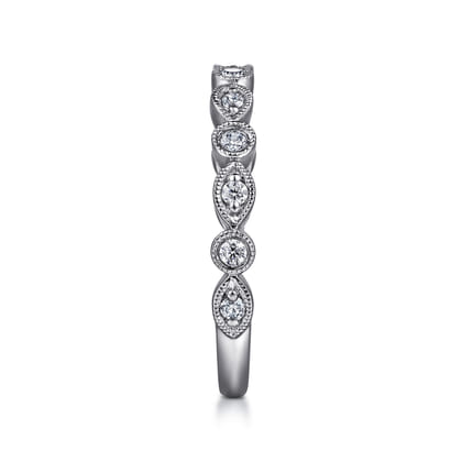 Toronto - Vintage Inspired 14K White Gold Marquise and Round Station Diamond Anniversary Band