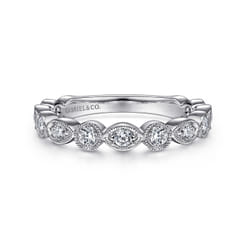 Toronto - Vintage Inspired 14K White Gold Marquise and Round Station Diamond Anniversary Band