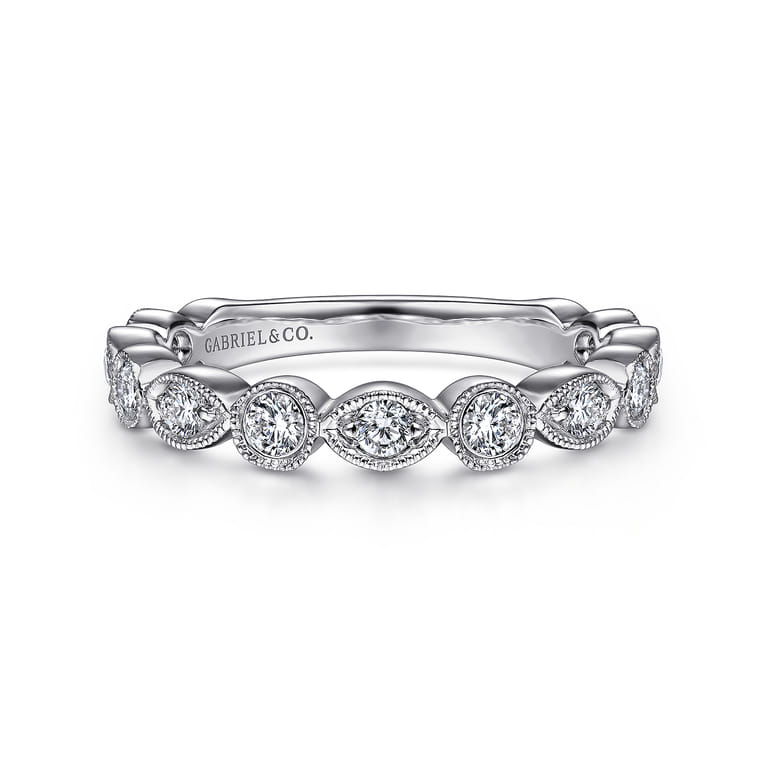 Fancy Wedding Ring in 14k White Gold with Round Natural Diamond at Gabriel & Co. - Shot 1