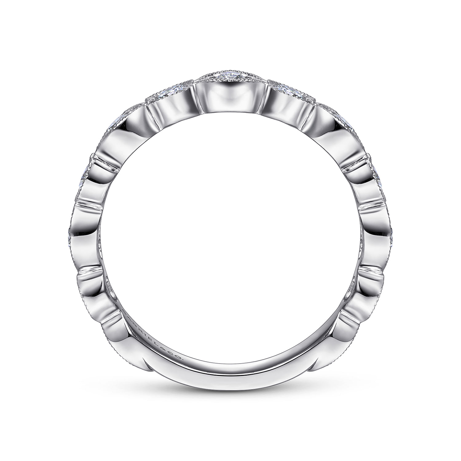 Toronto - Vintage Inspired 14K White Gold Marquise and Round Station Diamond Anniversary Band