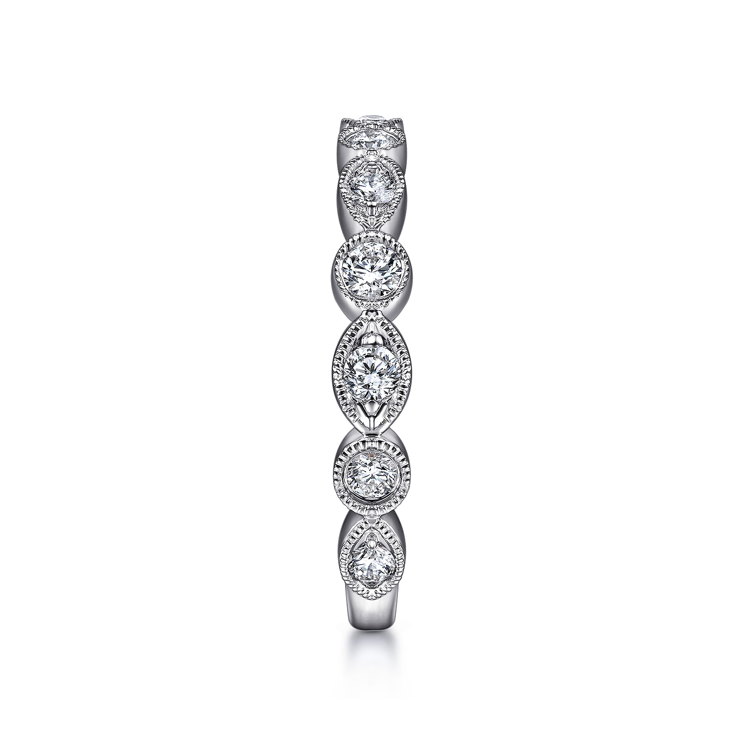 Toronto - Vintage Inspired 14K White Gold Marquise and Round Station Diamond Anniversary Band