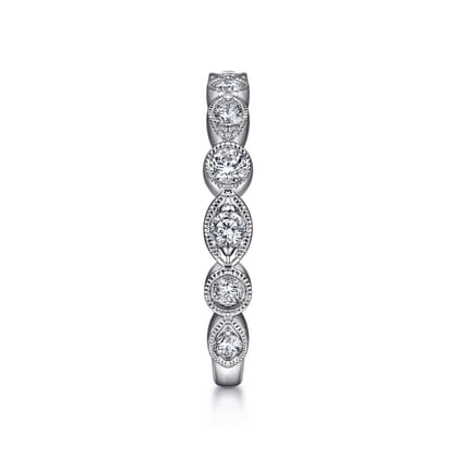 Toronto - Vintage Inspired 14K White Gold Marquise and Round Station Diamond Anniversary Band