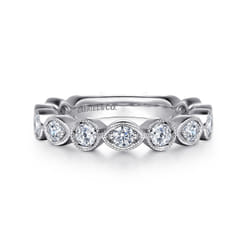 Toronto - Vintage Inspired 14K White Gold Marquise and Round Station Diamond Anniversary Band