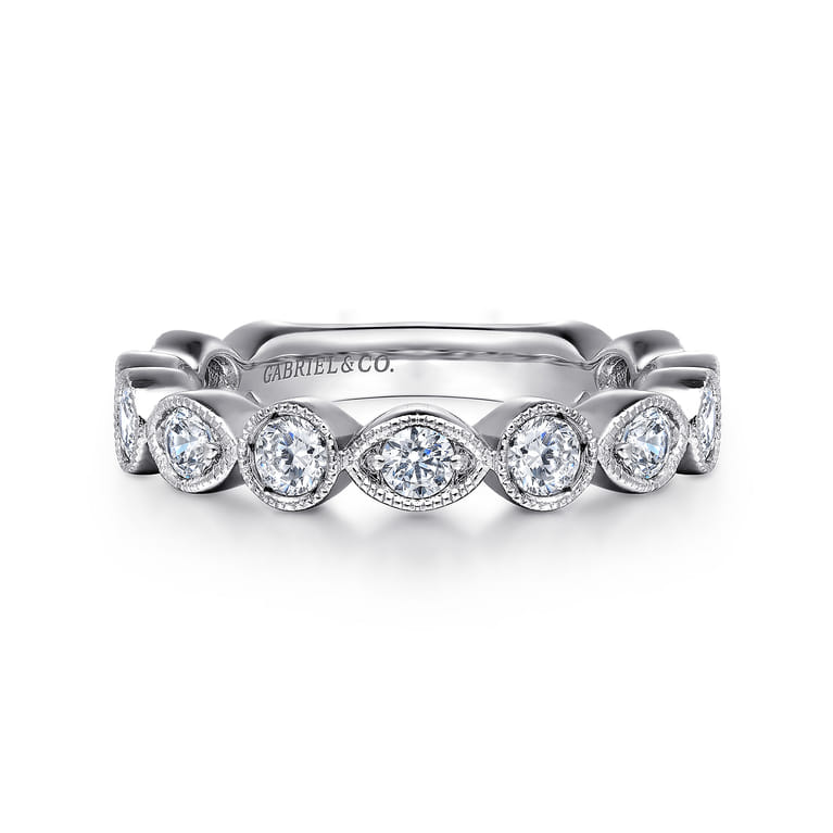 Fancy Wedding Ring in 14k White Gold with Round Natural Diamond at Gabriel & Co. - Shot 1
