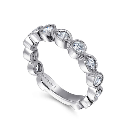 Toronto - Vintage Inspired 14K White Gold Marquise and Round Station Diamond Anniversary Band