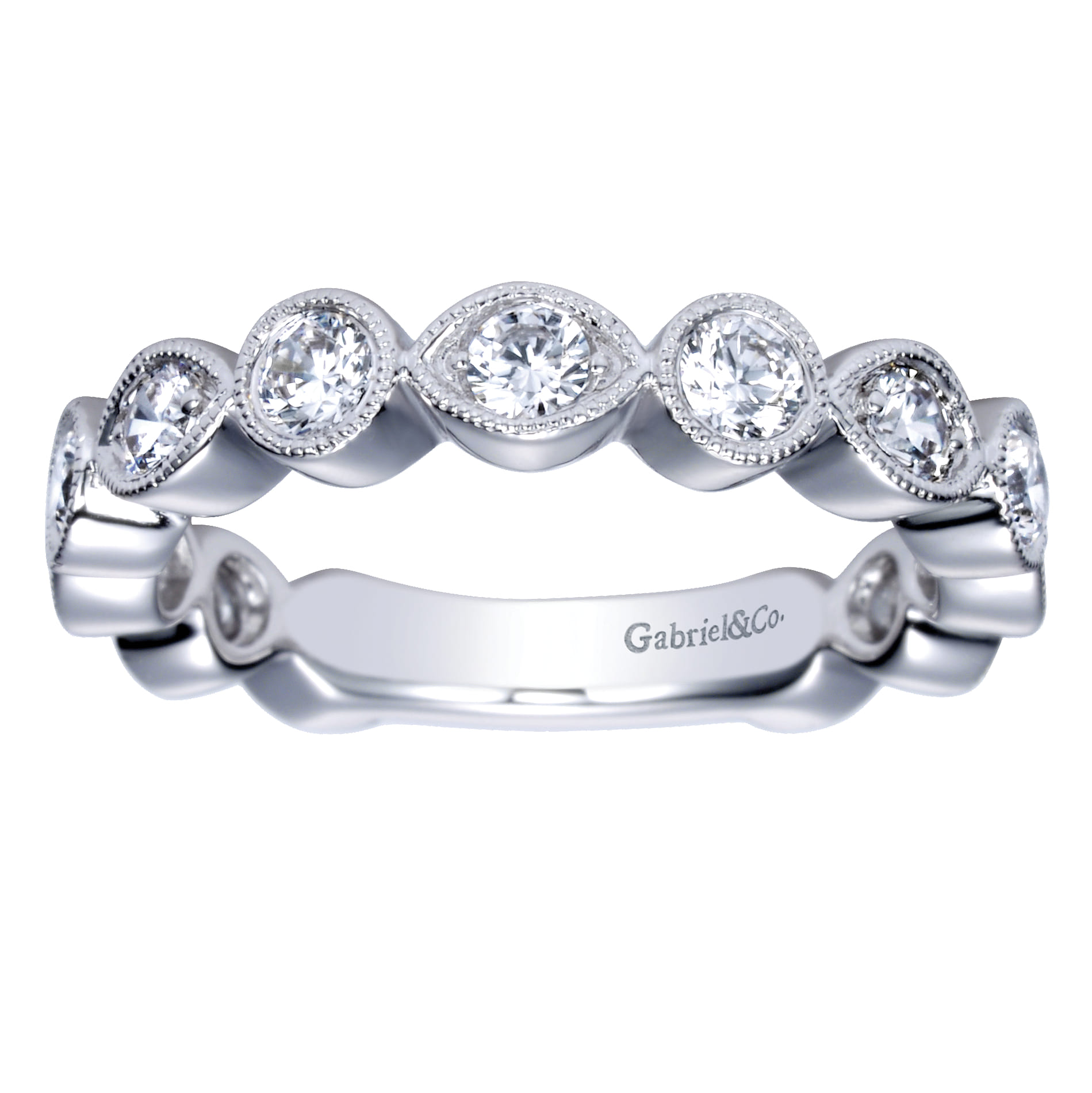 Fancy Wedding Ring in 14k White Gold with Round Natural Diamond at Gabriel & Co. - Shot 5