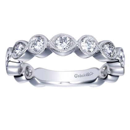 Toronto - Vintage Inspired 14K White Gold Marquise and Round Station Diamond Anniversary Band