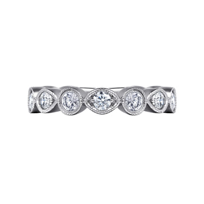 Toronto - Vintage Inspired 14K White Gold Marquise and Round Station Diamond Anniversary Band