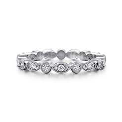 Toronto - Vintage Inspired 14K White Gold Marquise and Round Station Diamond Eternity Band