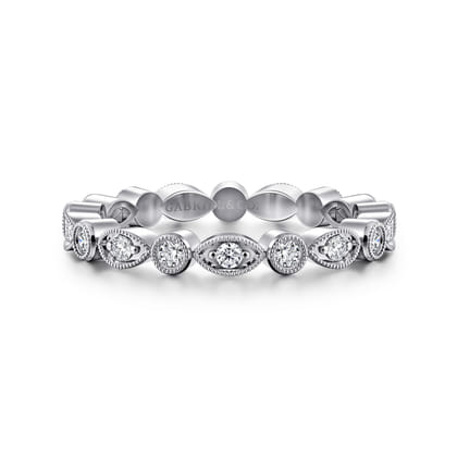 Toronto - Vintage Inspired 14K White Gold Marquise and Round Station Diamond Eternity Band