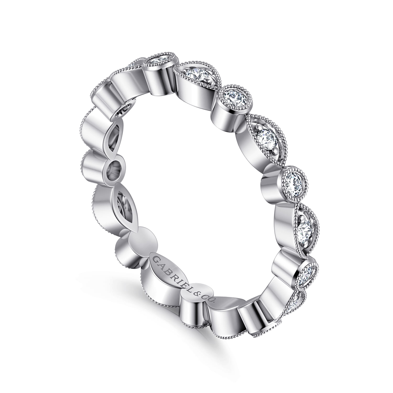 Eternity Band Wedding Ring in 14k White Gold with Round Natural Diamond at Gabriel & Co. - Shot 3