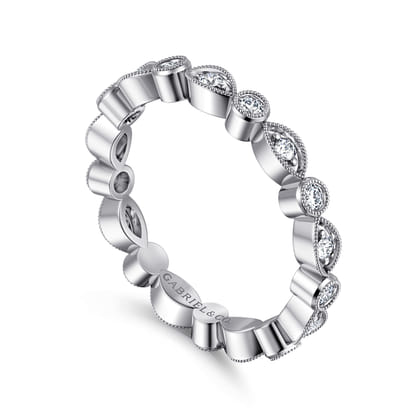 Toronto - Vintage Inspired 14K White Gold Marquise and Round Station Diamond Eternity Band
