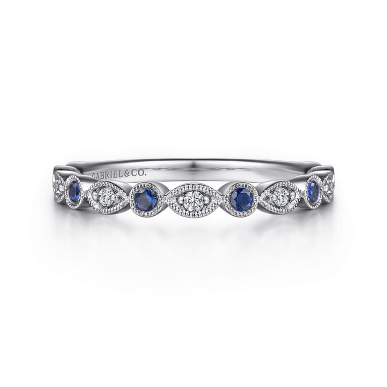 Straight Wedding Ring in 14k White Gold with Round Sapphire at Gabriel & Co. - Shot 1