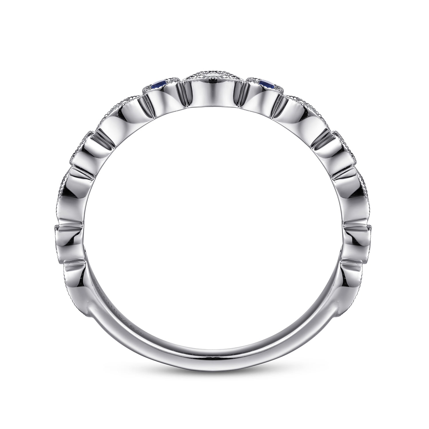 Straight Wedding Ring in 14k White Gold with Round Sapphire at Gabriel & Co. - Shot 2