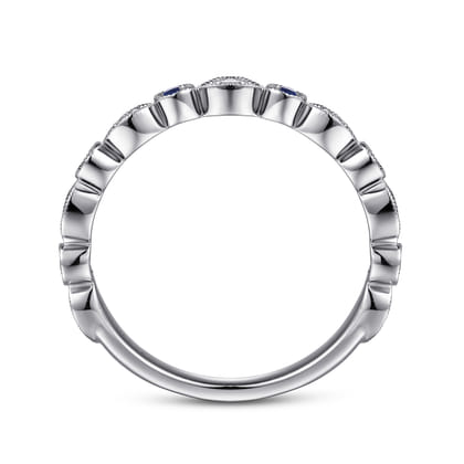 Toronto - Vintage Inspired 14K White Gold Marquise and Round Station Diamond and Sapphire Anniversary Band