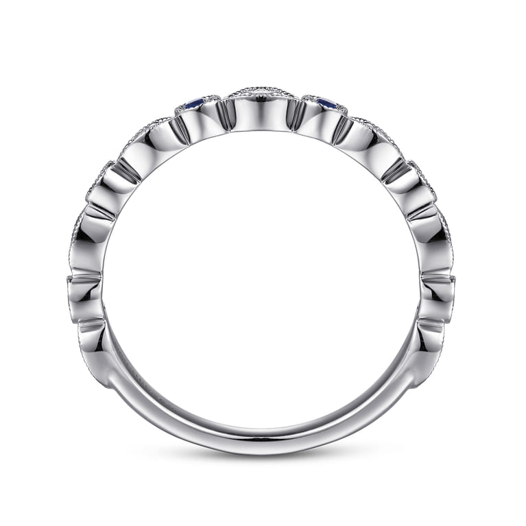 Straight Wedding Ring in 14k White Gold with Round Sapphire at Gabriel & Co. - Shot 2