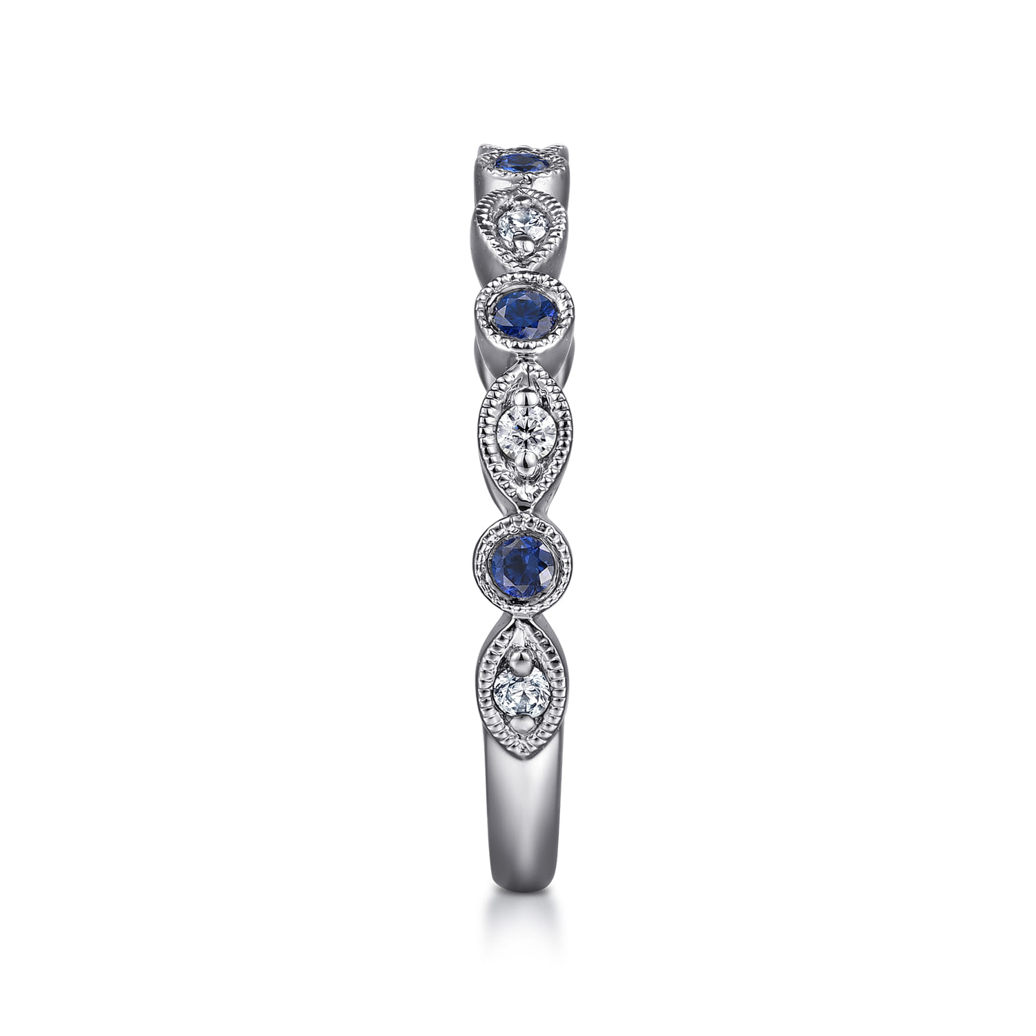 Straight Wedding Ring in 14k White Gold with Round Sapphire at Gabriel & Co. - Shot 4