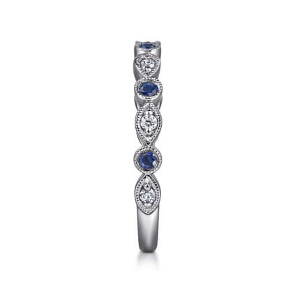 Toronto - Vintage Inspired 14K White Gold Marquise and Round Station Diamond and Sapphire Anniversary Band