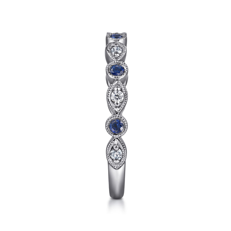 Straight Wedding Ring in 14k White Gold with Round Sapphire at Gabriel & Co. - Shot 4