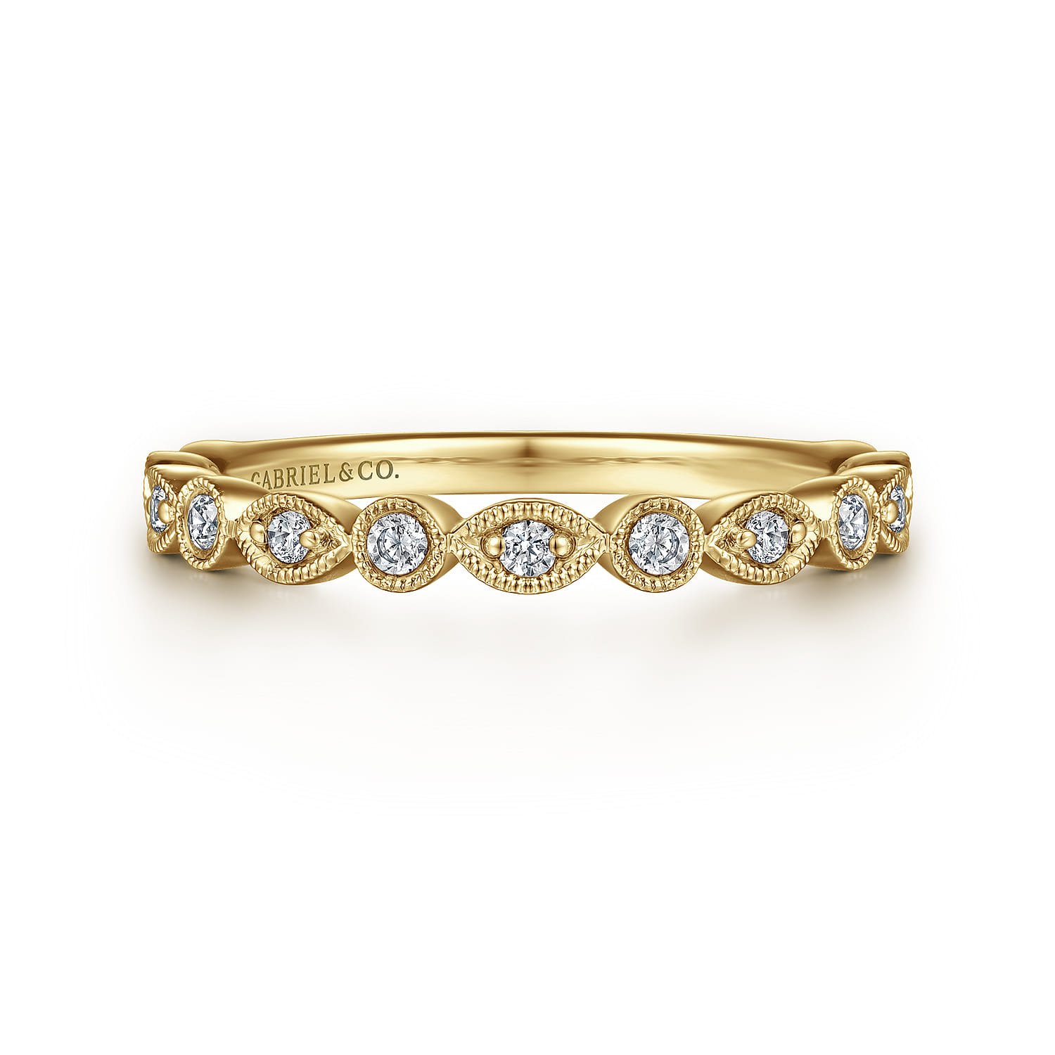 Fancy Wedding Ring in 14k Yellow Gold with Round Natural Diamond at Gabriel & Co. - Shot 1