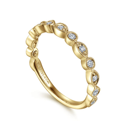 Toronto - Vintage Inspired 14K Yellow Gold Marquise and Round Station Diamond Anniversary Band
