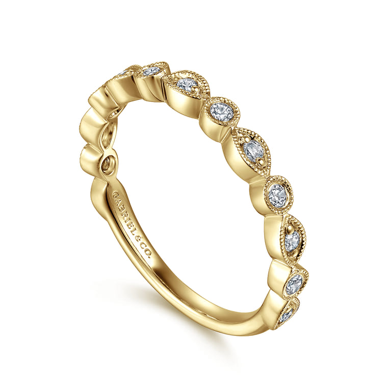 Fancy Wedding Ring in 14k Yellow Gold with Round Natural Diamond at Gabriel & Co. - Shot 3