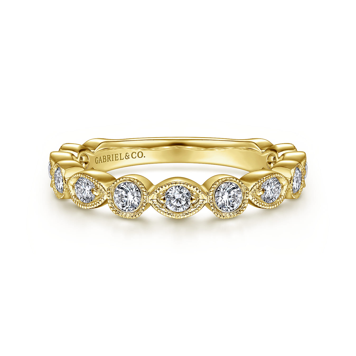 Fancy Wedding Ring in 14k Yellow Gold with Round Natural Diamond at Gabriel & Co. - Shot 1
