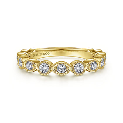 Toronto - Vintage Inspired 14K Yellow Gold Marquise and Round Station Diamond Anniversary Band
