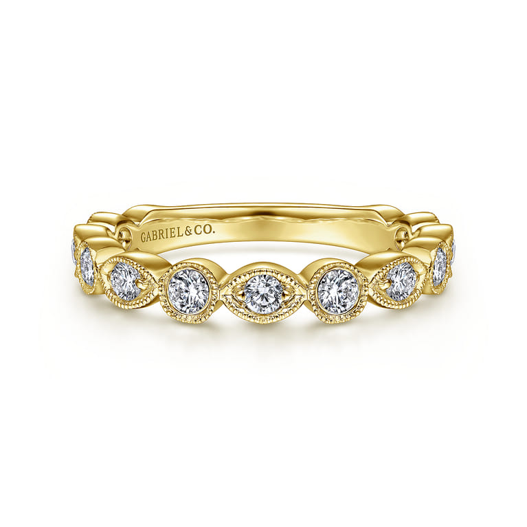 Fancy Wedding Ring in 14k Yellow Gold with Round Natural Diamond at Gabriel & Co. - Shot 1
